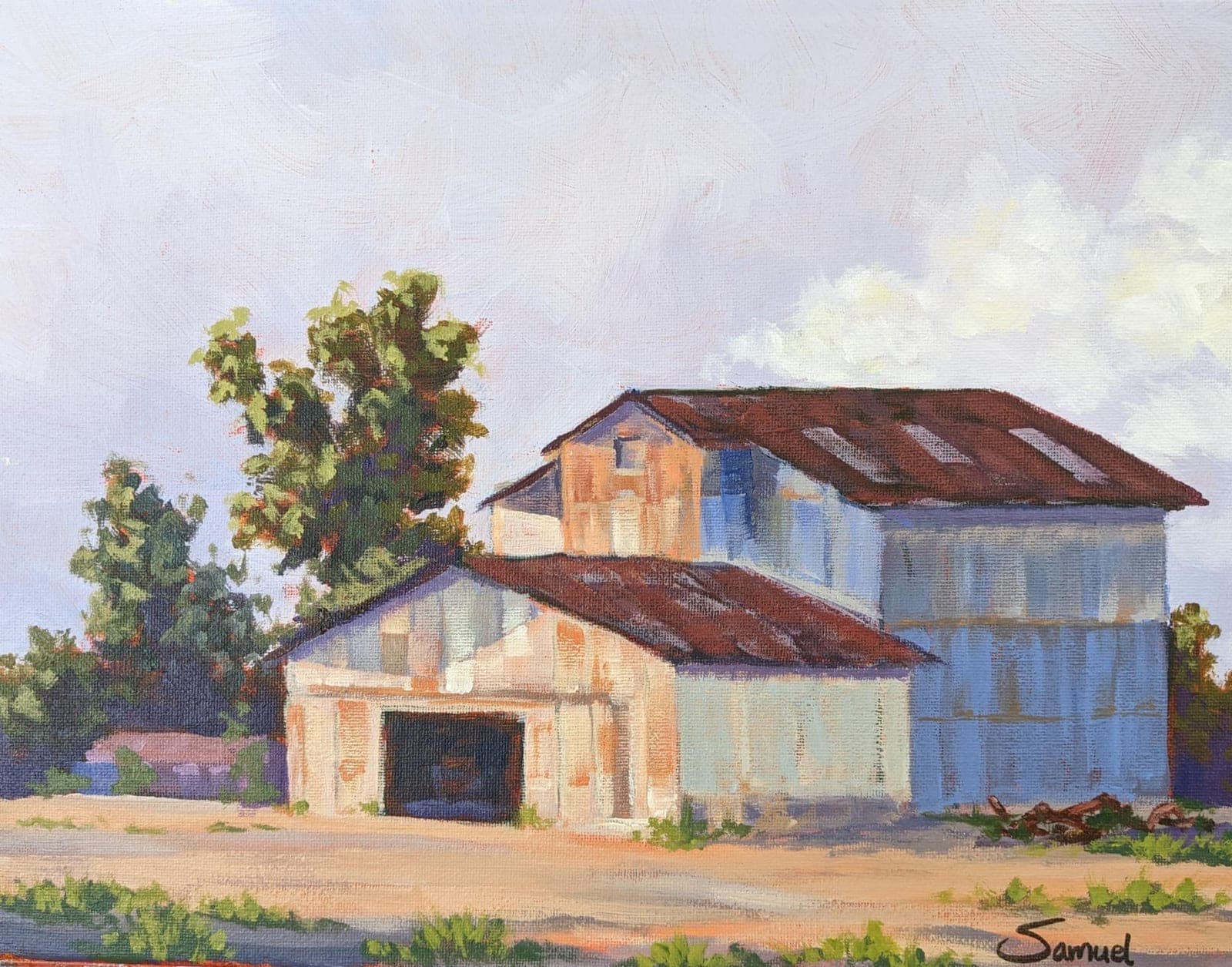 Farm barn in late afternoon sun